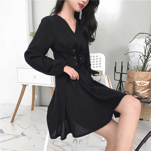 V Collar Chiffon One-piece Dress JK1205