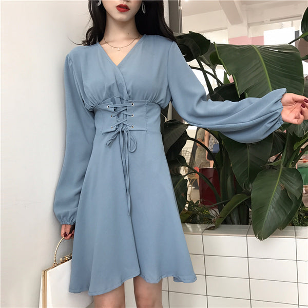 V Collar Chiffon One-piece Dress JK1205
