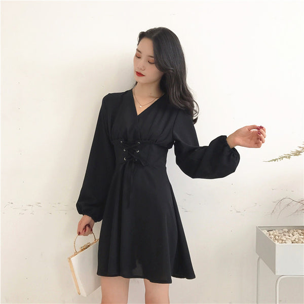 V Collar Chiffon One-piece Dress JK1205