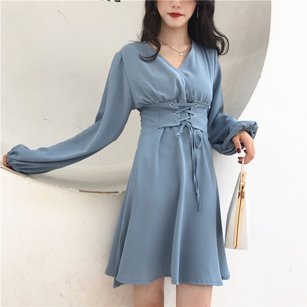 V Collar Chiffon One-piece Dress JK1205