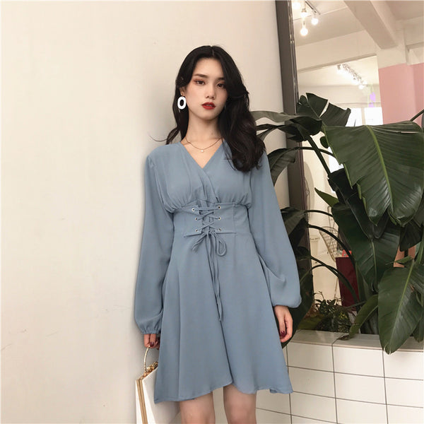 V Collar Chiffon One-piece Dress JK1205