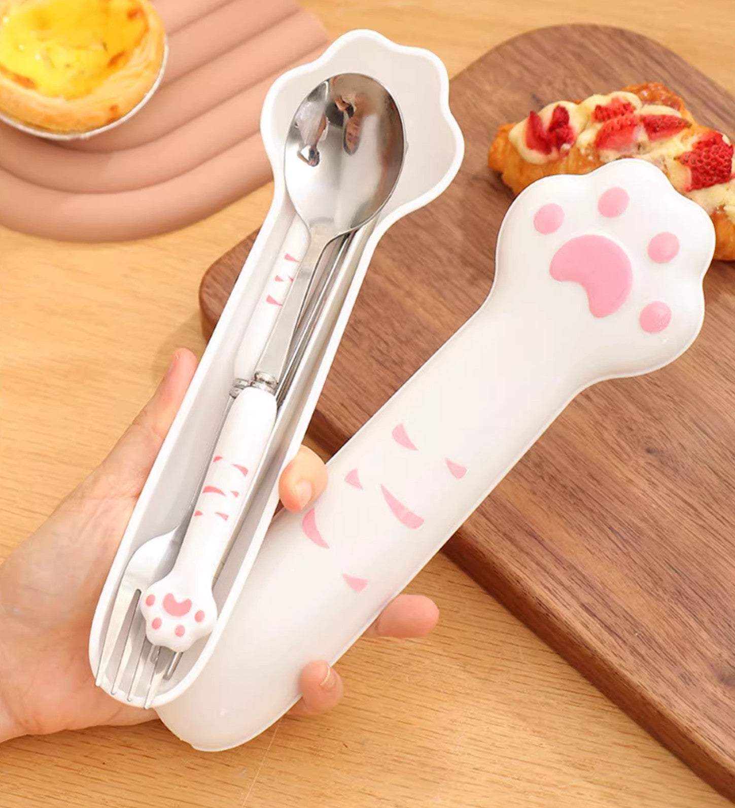 3pcs Cute Cat Paw Ceramic Cutlery Set Stainless Steel Tableware Spoon Fork  Chopsticks Set Portable Reusable Utensils Set With Case For Travel Camping  Office Lunch, 24/7 Customer Service