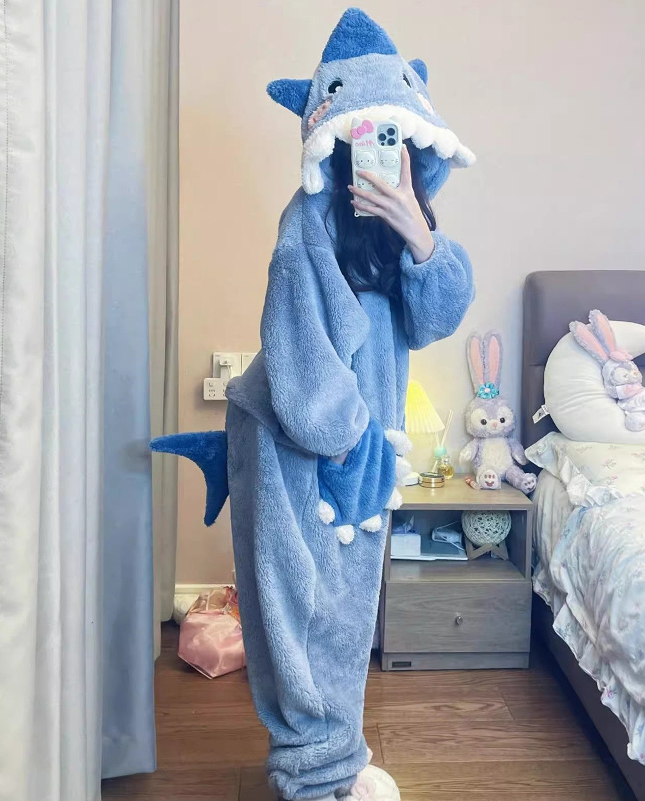 Kawaii Cartoon Shark Plush Hooded Pajamas Dress