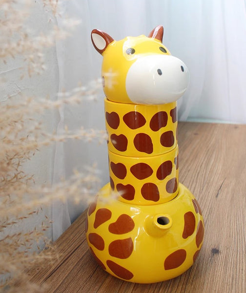 Cute Giraffe Ceramic Water Kettle and Cup JK3854