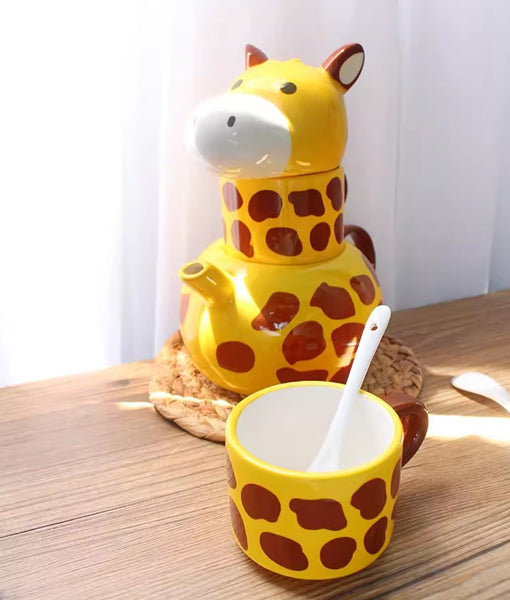 Cute Giraffe Ceramic Water Kettle and Cup JK3854
