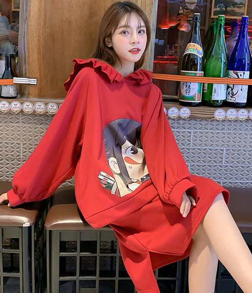 Red Milky Hoodie Dress Set JK1787