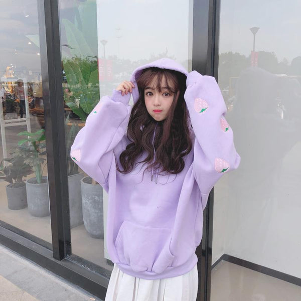 Loose Strawberry Embroidered Hoodie JK1382