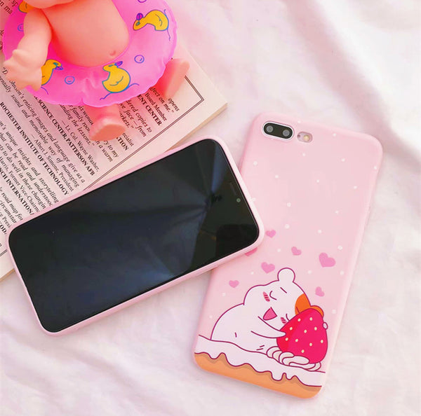 Kawaii Bear and Strawberry Phone Case for iphone 6/6s/6plus/7/7plus/8/8P/X  JK1236