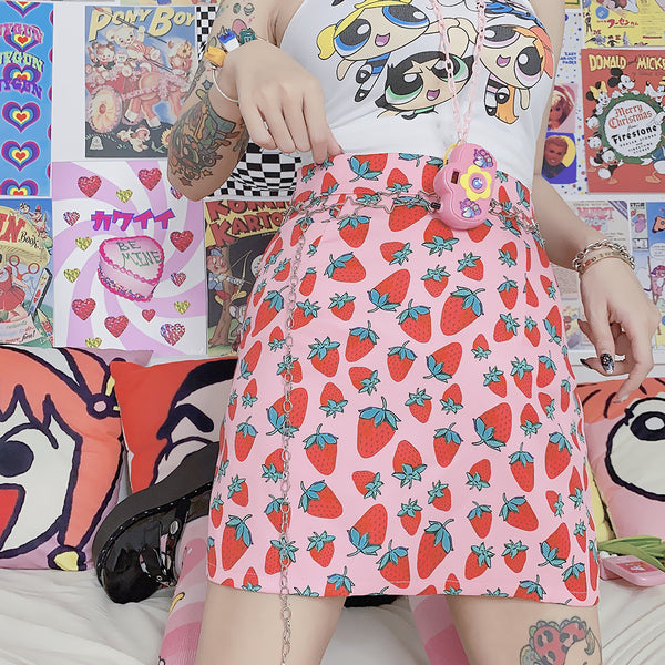 Fashion Strawberry Plaid Skirt JK2415
