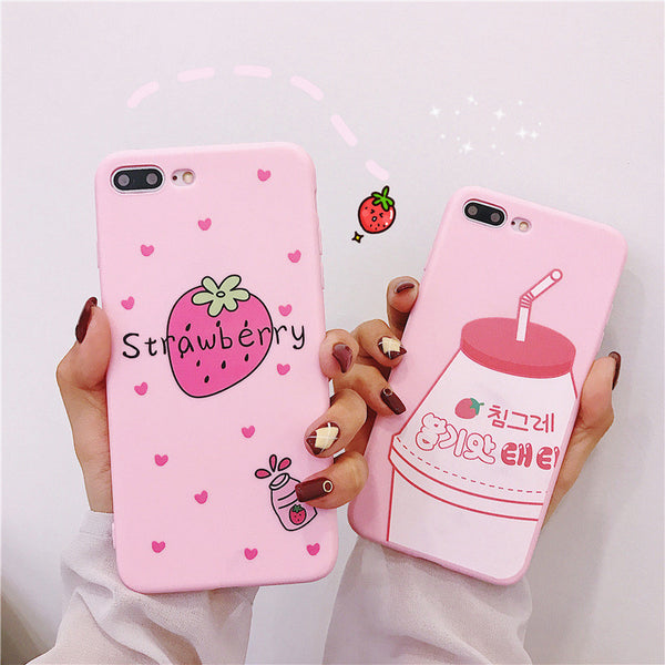 Kawaii Strawberry Milk Phone Case for iphone 6/6s/6plus/7/7plus/8/8P/X/XS/XR/XS Max JK1590