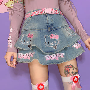 Kawaii Cats Jeans Plaid Skirt JK2762