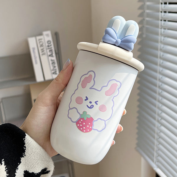 Kawaii Bear and Rabbit Vacuum Water Bottle JK3068