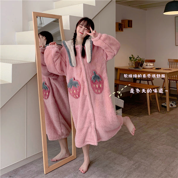 Kawaii Strawberry Winter Pajamas Suit/Dress JK2611