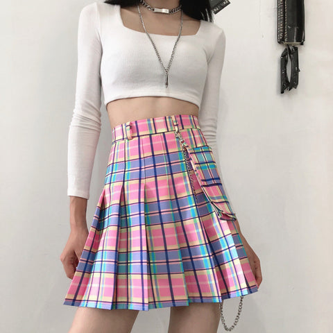 Fashion High Waist Plaid Skirt JK1815