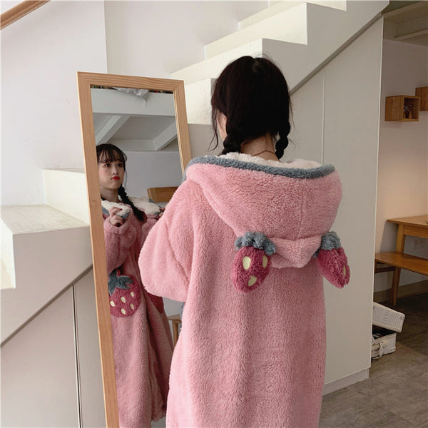 Kawaii Strawberry Winter Pajamas Suit/Dress JK2611