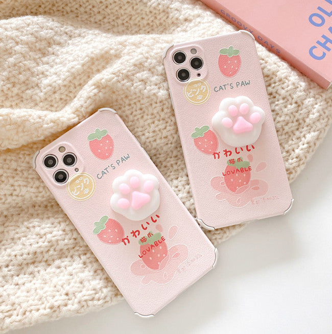 Strawberry Cat Paw Phone Case for iphone7/7plus/8/8P/X/XS/XR/XS Max/11/11 pro/11 pro max/12/12pro/12mini/12pro max JK2724