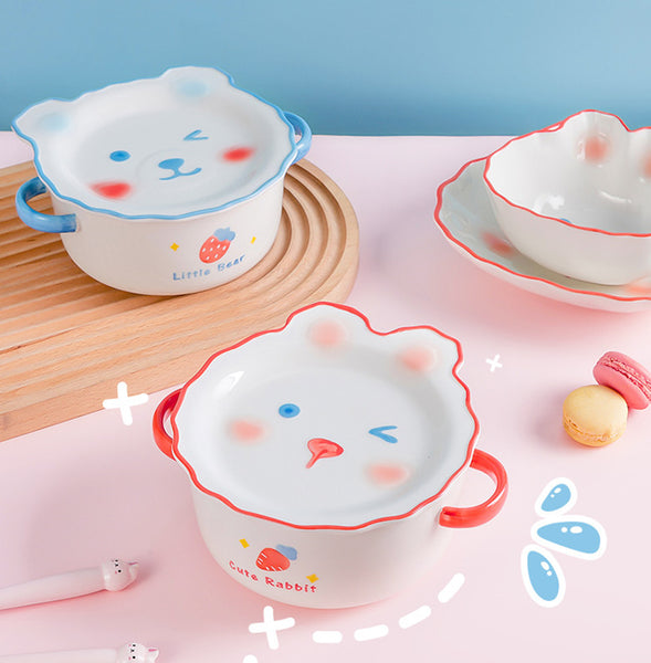 Cute Rabbit and Bear Printed Bowl JK3107