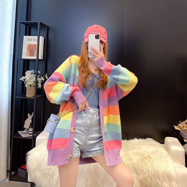 Fashion Rainbow Sweater Coat JK2434