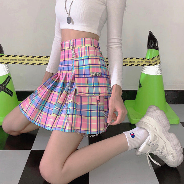 Fashion High Waist Plaid Skirt JK1815