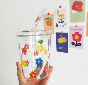 Fashion Flowers Glass Water Cup JK2049
