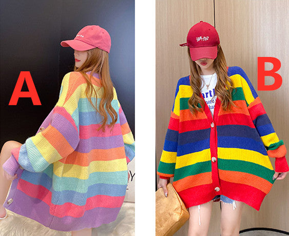 Fashion Rainbow Sweater Coat JK2434