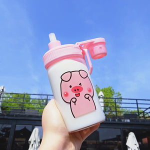 Kawaii Pigs Glass Water Bottle  JK1608