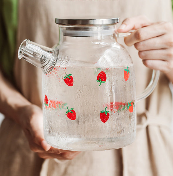 Kawaii Strawberry Glass Water Kettle and Cup JK2316