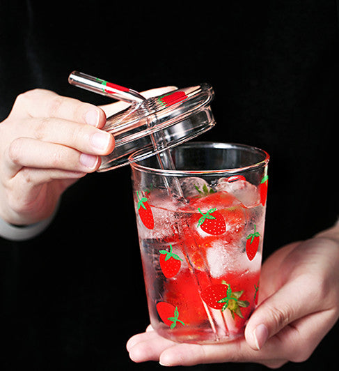 Cute Strawberry Glass Water Cup JK1731