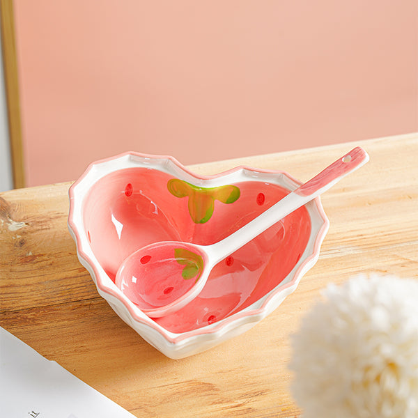 Cute Strawberry Ceramic Bowl and Spoon JK3433