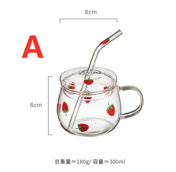 Cute Strawberry Glass Water Cup JK2260