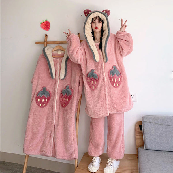 Kawaii Strawberry Winter Pajamas Suit/Dress JK2611