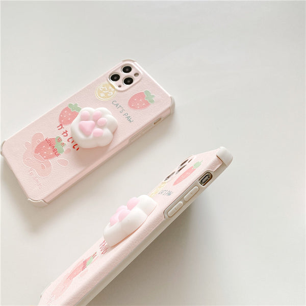 Strawberry Cat Paw Phone Case for iphone7/7plus/8/8P/X/XS/XR/XS Max/11/11 pro/11 pro max/12/12pro/12mini/12pro max JK2724