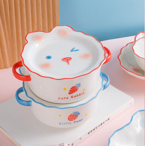 Cute Rabbit and Bear Printed Bowl JK3107