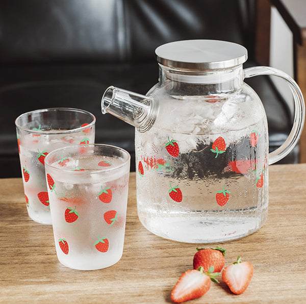 Kawaii Strawberry Glass Water Kettle and Cup JK2316