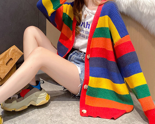 Fashion Rainbow Sweater Coat JK2434