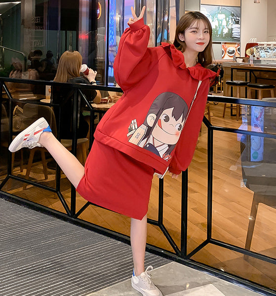 Red Milky Hoodie Dress Set JK1787