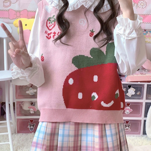 Fashion Strawberry Vest Sweater JK2877