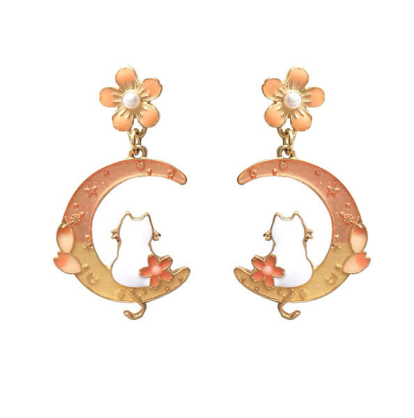Cute Sakura Cat Earrings/Clips JK2731