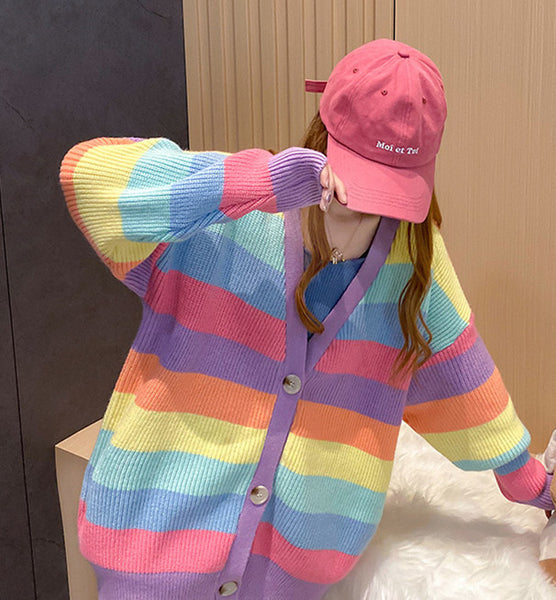 Fashion Rainbow Sweater Coat JK2434