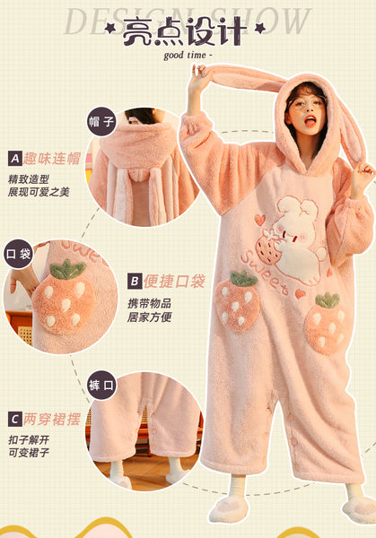 Sweet Strawberry Winter Pajamas Suit/Dress JK2941