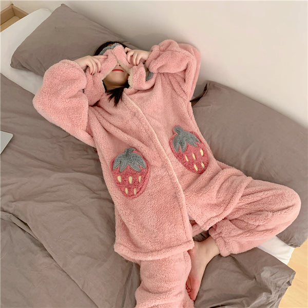 Kawaii Strawberry Winter Pajamas Suit/Dress JK2611