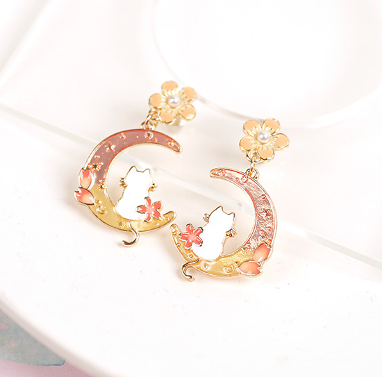 Cute Sakura Cat Earrings/Clips JK2731