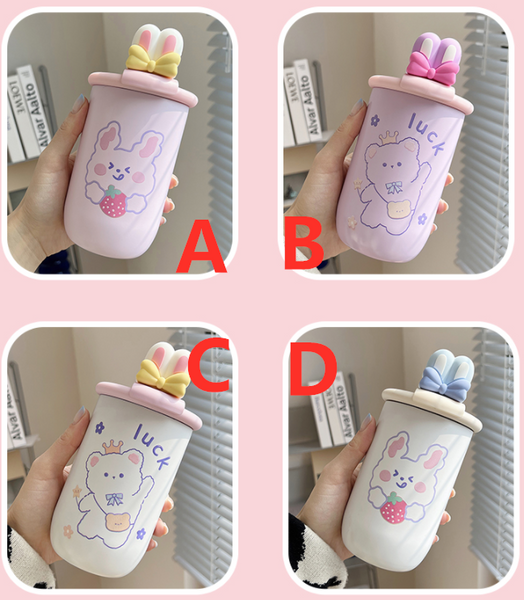Kawaii Bear and Rabbit Vacuum Water Bottle JK3068