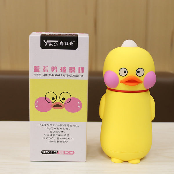 Kawaii Duck Glass Water Bottle JK1826