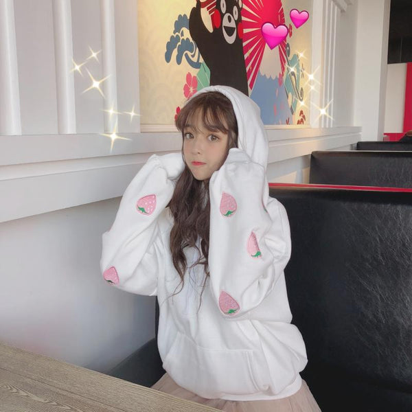 Loose Strawberry Embroidered Hoodie JK1382